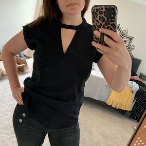 Express black top with deep V medium